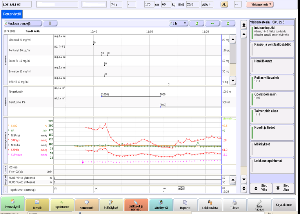 22 4. Anestesiatietojärjestelmä Anestesiatietojärjestelmän pääsääntöinen tehtävä on kerätä potilastietoa ja esittää sitä digitaalisessa muodossa reaaliaikaisesti, ja se on kehitetty palvelemaan