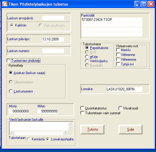 31 (68) 5.1.5 Laskun muodostaminen Lasku tulostetaan toiminnolla Raportit - Yhdistelmälasku.
