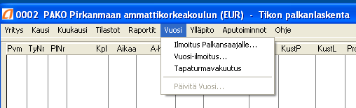 58 (68) 5.4.4 Kuukausittain tehtävät rutiinit Palkanlaskentaohjelmassa Kuukausi- valikosta (Kuvio 38) löytyy kaikki kuukausittain tehtävät toimenpiteet.