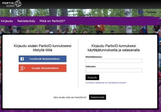 Rekisteröityminen Ensimmäisellä kerralla rekisteröidy eli luo itsellesi PartioID 1) Anna huoltajanumerosi ja sähköpostiosoitteesi. Hyväksy käyttöehdot.