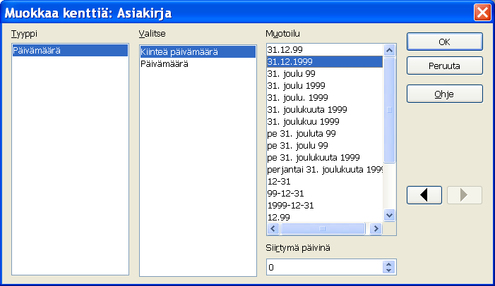 Matti Jaakkola 27.09.2007 Sivu 34 (47) Huomaa, että päivämääräkenttä tulee muodossa, jossa vuosi on esitetty kahdella numerolla.