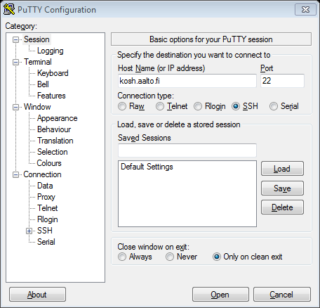 Komentoriviyhteys yleispalvelimelle Windowsista PuTTY on ilmainen
