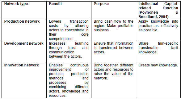 verkostot ovat alueen menestyksen perusta. Systeemissä voidaan erottaa kolme funktioltaan erilaista verkostoa: tuottajaverkostot, kehittäjä- tai soveltajaverkostot ja innovaatioverkostot.