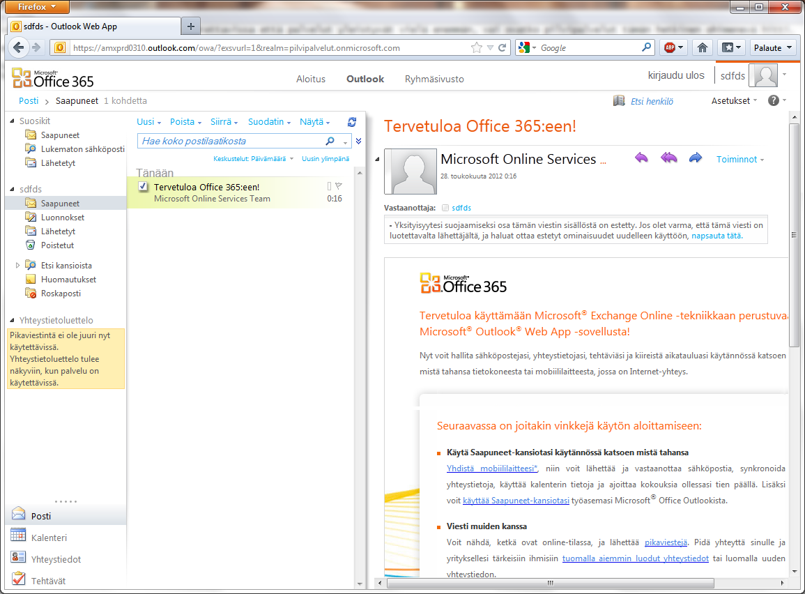 42 Kuva 18 - Office 365 - palvelun OWA käytössä Myös kalenteri on yksinkertaistettu ja helppokäyttöinen.