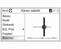 Johdanto 23 Basson, keskiäänen ja diskantin asetukset Äänenvoimakkuuden jakaminen etuja takaosan välillä Äänenvoimakkuuden jakaminen oikean ja vasemman puolen välillä Valitse Basso, Keski tai