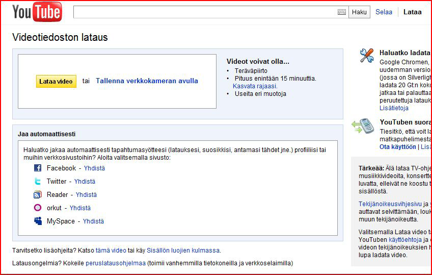 Liite II: YouTube-opas Kirjaudu sisään YouTubeen. Jos sinulla ei ole YouTube-tiliä, katso, kuinka se luodaan: http://www.google.com/support/youtube/bin/answer.py?