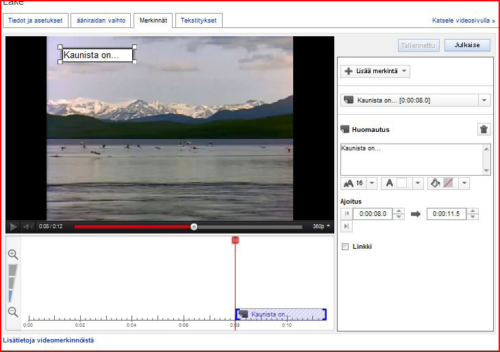 Videomerkinnät puhekuplat ja tekstit Katso, kuinka videomerkintöjä tehdään: http://www.google.com/support/youtube/bin/answer.py?