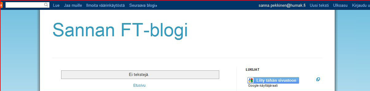 Liite III: Blogi-opas Ottaaksesi käyttöön Blogger-blogin, lue viralliset käyttöohjeeet. http://www.google.com/support/blogger/bin/answer.py?