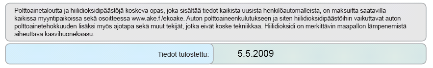 Energiamerkintä - päiväys ja huomautukset Yleisiä huomautuksia (teksti on direktiivin 1999/94/EY mukainen): - tietojen tulee olla saatavilla myyntipaikoissa - EU-kulutus ei ole takuu