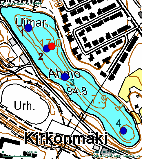 Kuva 47. Visiox-ilmastimen sekä mittauspisteiden sijainti Siilinjärven Ahmonlammella.