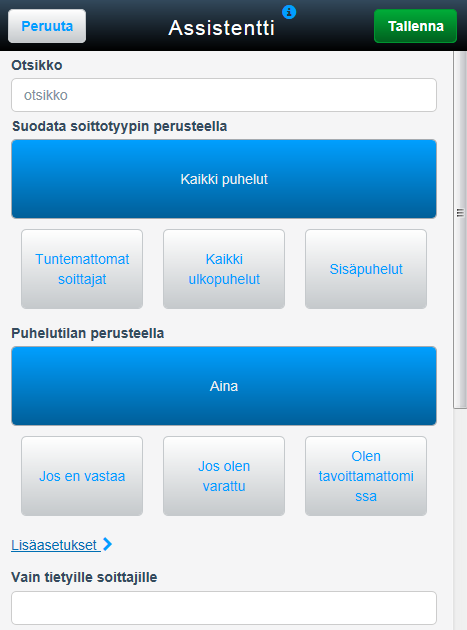 Elisa Oyj 25 (54) 3. Voit aloittaa uuden säännön luomisen joko valitsemalla (jälleen) otsikosta nuolen alaspäin ja valitsemalla + lisää tai suoraan näkymästä + lisää 4.