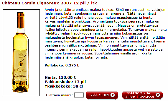 Tämän verkkokaupan avulla voit ostaa itsellesi Juha Berglundin omistuksessa toimivan viinitilan viinejä suoraan Suomeen.