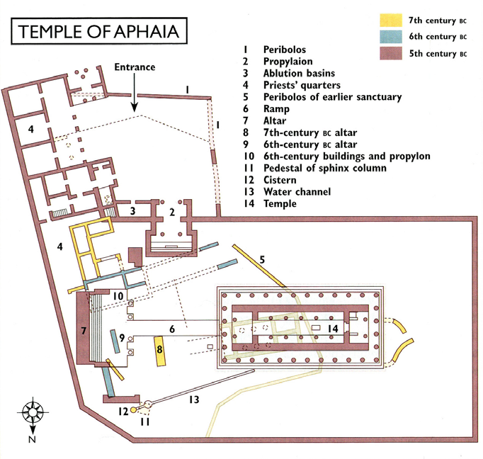 Rakennusosien väritys värirekonstruktioiden monivaiheinen historia 24 23 Näyttelyssä esillä ollut luonnollisen kokoinen rekonstruktio osasta Afaia-temppelin päätykolmiota.