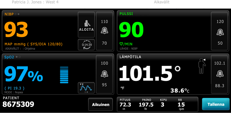 38 Navigointi Welch Allyn Connex Vital Signs Monitor 6000 Series Ilmoituksissa annetaan ohjeita monitorin käyttämiseen tietyllä tavalla tai tietoja, jotka eivät edellytä toimenpiteitä.