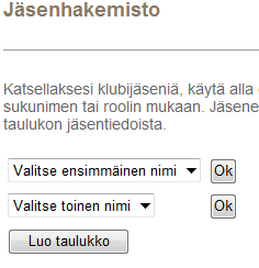 e-klubitalo jäsensivustojen ylläpito 11(33) 4.1.3. Jäsenhakemiston käyttäminen Klubin jäsenellä on jäsenhakemiston käyttöoikeus kirjauduttuaan sisään jäsensivustoille.