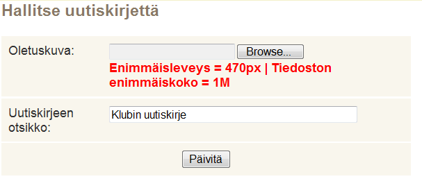 e-klubitalo jäsensivustojen ylläpito 28(33) ilmestyy alla olevassa esimerkissä näytetyn kaltainen ruutu.