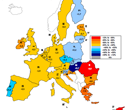 EU:n maidontuotannon muutokset eri maissa