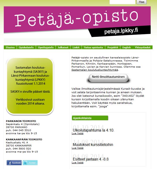 Netti-ilmoittautuminen 1/4 1. Siirry nettisivullemme petaja.lpkky.fi (jatkossa sasky.fi/petaja) 2. Paina Netti-ilmoittautuiminen -nappia 3.