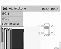 Mittarit ja käyttölaitteet 115 Sekuntikello Ajoaika pysähdysajat muk. Auton liikkeelläoloajan mittaus. Lisäksi huomioidaan ajotauot, joiden aikana sytytysvirta on kytkettynä.