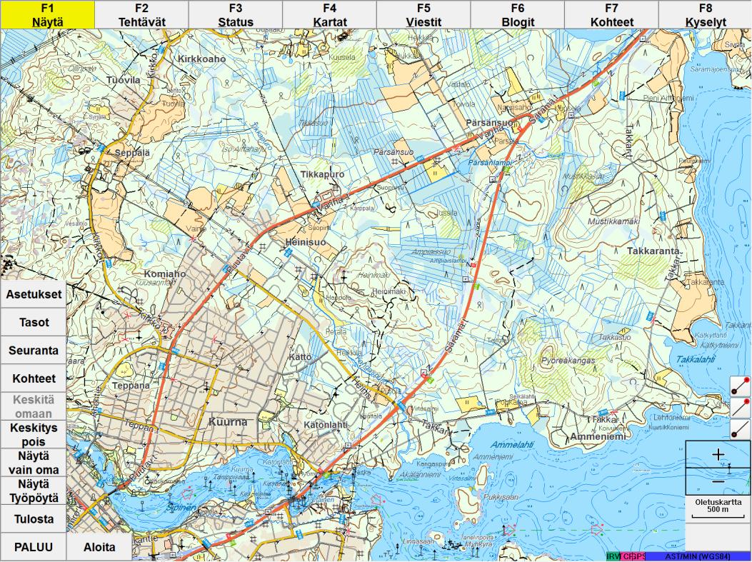 45 KUVA 11. PEKE-järjestelmän karttaliittymä, jossa kohteena on Kajaanin keskustan pohjoisosa.