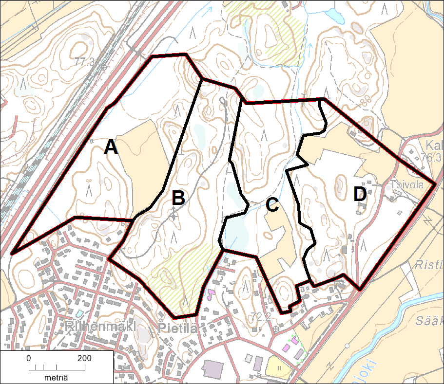3 TULOKSET 3.1 LUONNONOLOT JA KASVILLISUUS Selvitysalue jaettiin neljään osa-alueeseen maankäytön ja luonnonolojen perusteella (kuva 1).