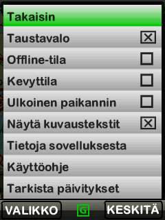 Kuva 6 Asetukset-valikko Ulkoinen paikannin Karttaselain tukee ulkoisten GPS-paikanninlaitteiden seuraamista karttanäkymän päällä.