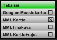 1. Ladatut aineistot: Täältä näet Karttaselaimen käytettävissä olevat aineistot 2. Karttapohjat: Täältä voit vaihtaa Karttaselaimen käyttämää karttapohjaa 3.