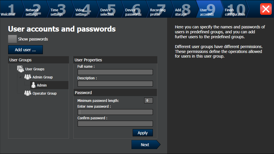 Bosch Video Management System Aloittaminen fi 53 User accounts and passwords -sivu Voit lisätä