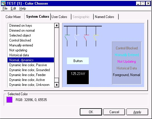 ABB Network Partner Kuvankäsittely MicroSCADA 3. TAUSTA Kuva 14. Color Chooser -valintatyökalussa voidaan vaihtaa haluttu väri.