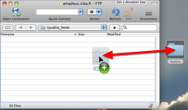 Kansion siirto Sibelius-Akatemian Amadeus-palvelimelle WWW-hakemistosi nimi Sibelius-Akatemian Amadeus palvelimella on: public_html (huomaa alaviiva). Käynnistä Cyberduck.