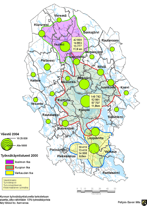 43 Kuopiossa, Iisalmessa, Varkaudessa, Vieremällä ja Keiteleellä on työopaikkaomavaraisuus yli 100 prosenttia.