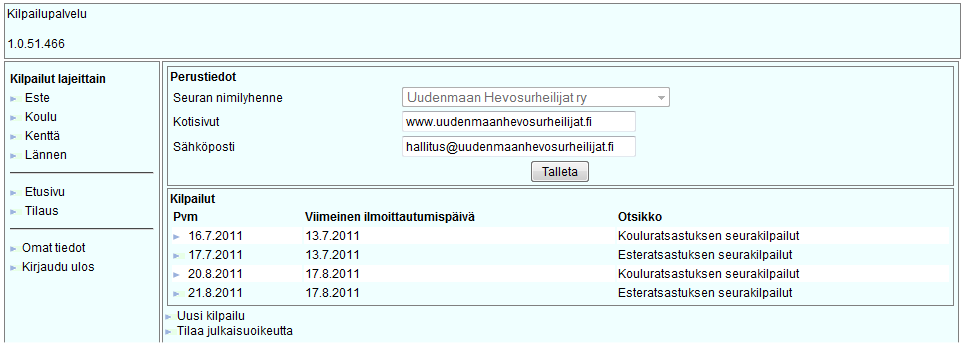 inteques Finland SeuraKIPA 7 5 Ratsastusseuran toimet Kirjaudu palveluun. Kirjautumisen jälkeen vasempaan palkkiin ilmestyy valinta Omat tiedot (kuva alla).