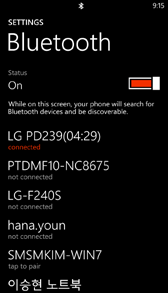 Sovelluksen asetaminen Windowspuhelimeen Store -sivustolta Etsi LG Pocket Photo. Windows-puhelimen Bluetoothin asennus 1. Windows-puhelimen pääruudulla, koske [Setting]. 2.
