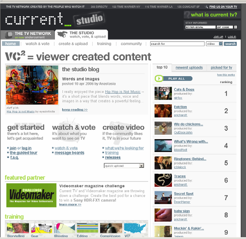 Kuva 2. Current TV Internetissä. Kansalaislähtöisiä televisioita kartoitettaessa tarkasteltiin case-tutkimuksena erityisesti Japanin televisioympäristöä (Valaskivi, 2004).
