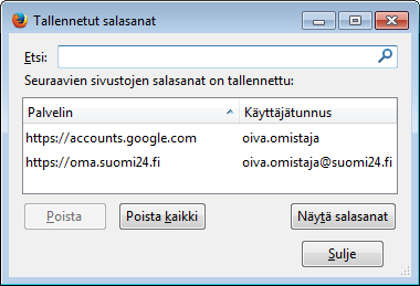 s. 6/6 Aktiiviset kirjautumiset: Jos olet kirjautuneena paraikaa vaikkapa sähköpostiin ja tämä kohta on valittuna, sinut kirjataan ulos sähköpostista. 4.