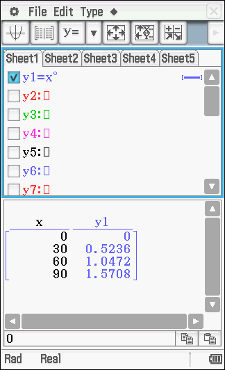 Asteen symboli löytyy sekä Math1- että Trig-valikosta. Miksi? Huomaa, että o 100 30 grad. Muunna 400 graadia asteiksi. 3 Muunna 3 asteiksi (degree).