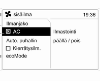 Ilmastointi 107 Kytke takalasin lämmitin Ü toimintaan.