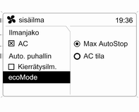 108 Ilmastointi ilmastoinnin ohjausjärjestelmä ei pyydä käynnistämään moottoria uudestaan Autostop-toiminnon aikana.