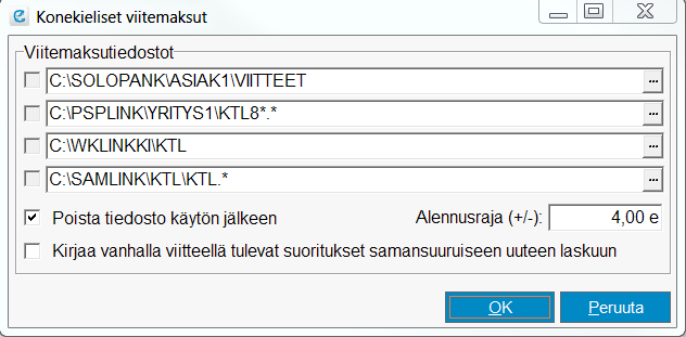 4.3 utomaattisuoritusten käyttöönotto B lla näkyvässä luettelossa on kaikki yleisimmät käytössä olevat pankkien ohjelmat ja niiden käyttämät konekieliset tapahtumaluettelotiedostot.