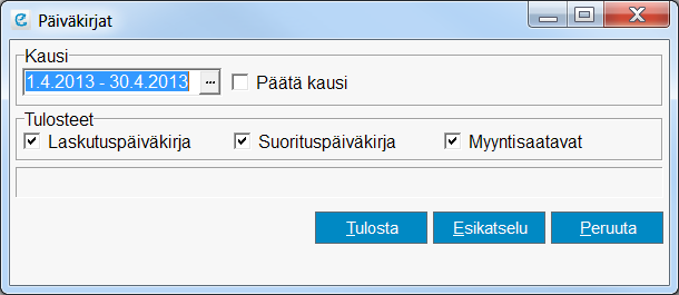 8.2 Päiväkirjat omaan käyttöön Päiväkirjaraportteja voi tulostaa milloin vaan, kunhan ei päätä kautta. Silloin raporteissa lukee otsikkona väliraportti-teksti.