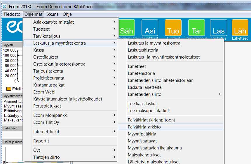 8.8 Myyntireskontran päiväkirja-arkistot Kaikkien myyntireskontrien päätetyt päiväkirjat arkistoidaan PDF-muotoisina laskutus