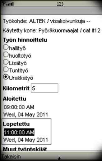 Helppo täyttää Tavallinen puhelin Konemies Työajan täyttö on nopeaa koska työaika kirjataan