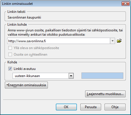 KompoZer s. 5/15 Linkit muihin sivustoihin Tiettyyn URL-osoitteeseen eli netissä oleviin sivuihin viittaavat linkit tehdään seuraavasti. 1.