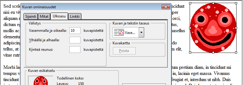 KompoZer s. 8/15 Sivulle lisätyn kuvan ominaisuuksia pääsee tarkastelemaan ja muuttamaan kaksoisnapsauttamalla kuvaa.