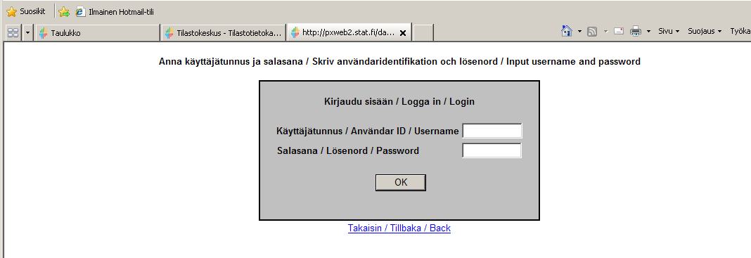 Kuva 28. Maksulliseen palveluun kirjautuminen Kirjoita tunnuksesi ja salasanasi. Paina OK 9.