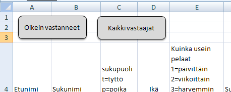 Taulukkolaskenta 5 (5) Tehtävä 4 Suodatus-makro Tee Vastaukset -taulukon alkuun tilaa kahdelle mallin mukaiselle makropainikkeelle.