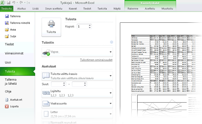 Missä esikatselu sijaitsee? Mitä tapahtui Työkalut Asetukset Excel 2010:ssä esikatselu ei ole enää omassa ikkunassaan. Se löytyy Backstage-näkymästä muiden hyödyllisten tulostusasetusten yhteydestä.