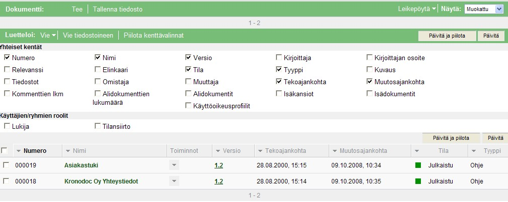 16 Kuvan esimerkissä dokumentilla "Logo" on kaksi alidokumenttia ("Alidokumentti 1" ja "Alidokumentti 2").