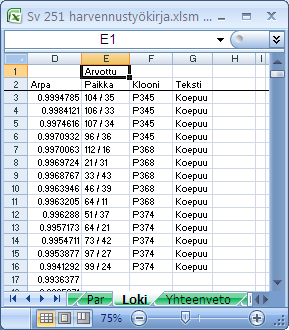 5.3 Kaksoisklikkaus Loki-lehdellä Jos halutaan tarkastella jonkin Loki-lehdellä olevan poistetun vartteen paikkaa Kar-lehdellä, Loki-lehdellä Poistetaan, Klooni -sarakkeella (Excel sarake F)