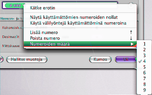 Muokatun numeromuodon kokonaislukuelementin määrittäminen Kokonaislukujen elementtien avulla voit muokata kokonaislukujen ulkoasua taulukon solussa.